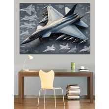 Askeri Hava Filosu Uçak Çizimi Dekoratif Kanvas - Mdf Ahşap Tablo