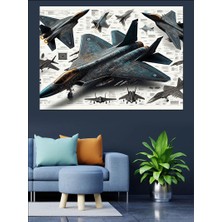 Teknik Savaş Uçağı Çizimi Dekoratif Kanvas - Mdf Ahşap Tablo