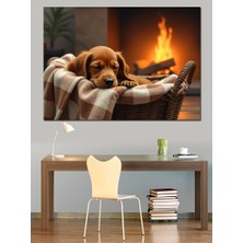 Battaniyede Yatan Köpek Dekoratif Kanvas - Mdf Ahşap Tablo