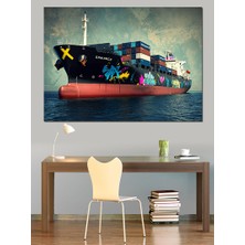 Grafitili Konteyner Gemisi Dekoratif Kanvas - Mdf Ahşap Tablo