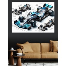 Formula 1 Araç Teknik Çizimi Dekoratif Kanvas - Mdf Ahşap Tablo