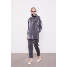 Antrasit Parlak Görünümlü Fermuar Kapamalı Ikili Takım