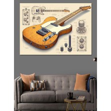Elektro Gitar Teknik Çizimi Dekoratif Kanvas - Mdf Ahşap Tablo
