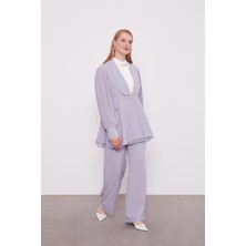 Gri Şifon Kollu Taş Detay Ikili Takım