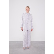 Gri Fırfır Düğme Detaylı Zncir Desen Ikili Takım