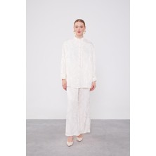 Ekru Fırfır Düğme Detaylı Zncir Desen Ikili Takım