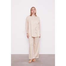 Lêvi D'or Açık Bej Nakış Gül Detaylı Tunik Takım