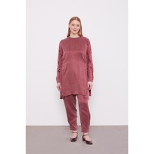 Bordo Bel Bağlama Detaylı Parlak Gürünümlü Ikili Takım