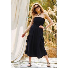 Los Banditos Straplez Göğüs Cep Detaylı Kloş Elbise