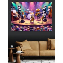 Caz Müzik Yapan Hayvanlar Dekoratif Kanvas - Mdf Ahşap Tablo