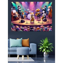 Caz Müzik Yapan Hayvanlar Dekoratif Kanvas - Mdf Ahşap Tablo