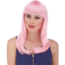 Soft Pembe Renk Uzun Düz Parti Peruğu