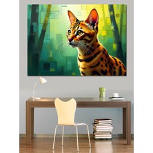 Benekli Kedi Portresi Dekoratif Kanvas - Mdf Ahşap Tablo