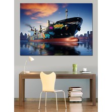 Çiçekli Konteyner Gemisi Dekoratif Kanvas - Mdf Ahşap Tablo