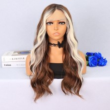 Peruk Market Açık Kahverengi / Platin Perçemli Su Dalgalı Tül Peruk