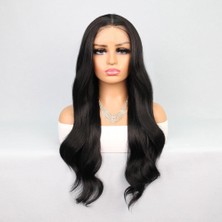 Peruk Market Siyah Uzun Hafif Dalgalı Fiber Sentetik Tül Peruk