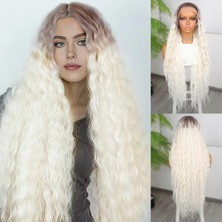 Peruk Market Rus Kumralı Beyaz Platin Ombreli Fiber Sentetik Tül Peruk
