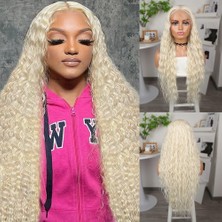 Peruk Market Platin Uzun Afro Dalga Fiber Sentetik Tül Peruk