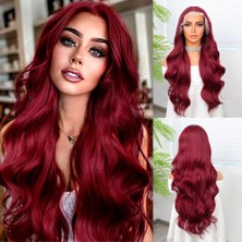 Peruk Market Kızıl Fiber Sentetik Geniş Dalgalı Tül Peruk