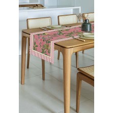 Pembe Zemin Botanik Çiçekler Tasarımlı Lazer Kesim Runner 48X135CM