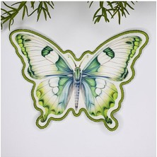 Decofav Yeşil Kelebek Şeklinde Nakış Kenar Kumaş Kokteyl Peçetesi 1 Adet