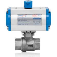 Unox DN15-1/2" Çift Etkili Pnömatik Aktüatörlü Paslanmaz 2 Parçalı Dişli Küresel Vana