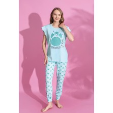 Anne Kız Kombin Desenli Viskon Fırfır Kollu Pijama Takımı (Anne Kız Ayrı Satılır)
