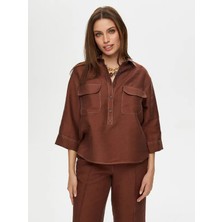 Faik Sönmez Cep Detaylı Yarım Patlı Tensel Keten Bluz S25BLZ014