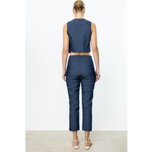 On Çimalı Boru Paça Pantolon Lacivert 54903