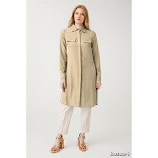 Çift Cepli Cep Üzeri Aksesuarlı Uzun Tunik  Taş