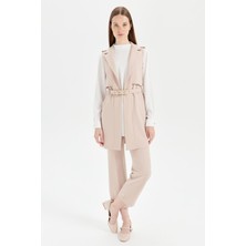 Aller Detaylı Ince Kemerli Yelek Pantolon Takım  Taş