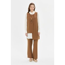 Tencel Kumaş Üçlü Takım Kolyeli  Kahve