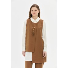 Tencel Kumaş Üçlü Takım Kolyeli  Kahve