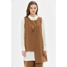 Tencel Kumaş Üçlü Takım Kolyeli  Kahve