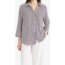 Kübra tekstil Kadın Bordo Desenli Uzun Kollu Regular Fit Uzun Kollu Gömlek, Kadın Gömlek