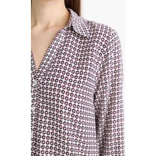 Kübra tekstil Kadın Bordo Desenli Uzun Kollu Regular Fit Uzun Kollu Gömlek, Kadın Gömlek
