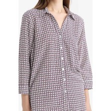 Kübra tekstil Kadın Bordo Desenli Uzun Kollu Regular Fit Uzun Kollu Gömlek, Kadın Gömlek