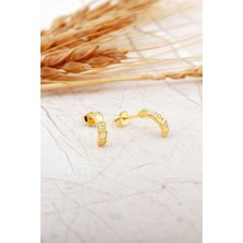 Sümer Telkari Sedef Taşlı Altın Kaplama Mini Yarım Halka Gümüş Küpe 7277