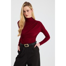 20059 Büzgü Detay Sandy Bluz Bordo