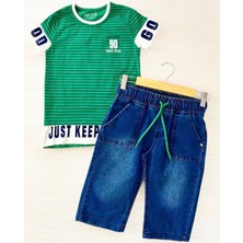 Murat Baby Erkek Çoçuk Şık ve Rahat Kombin. Şeritli Tişört ve Kot Şort