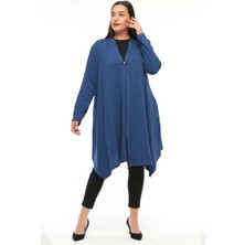 Laden Büyük Beden Kadın Mevsimlik Yüksek Kalite Anne Saks Mavi Asimetrik Hırka