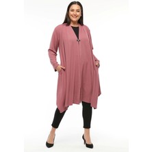 Büyük Beden Kadın Mevsimlik Yüksek Kalite Anne Saks Mavi Asimetrik Hırka