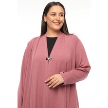 Büyük Beden Kadın Mevsimlik Yüksek Kalite Anne Saks Mavi Asimetrik Hırka