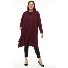 Büyük Beden Kadın Mevsimlik Yüksek Kalite Anne Saks Mavi Asimetrik Hırka
