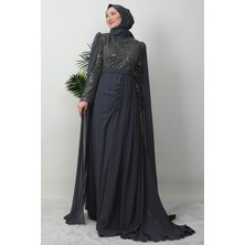 Giza Store Münteha Tesettür Abiye Koyu Gri