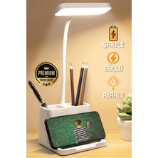 ByKurt Şarjlı Masa Lambası - 3 Renk Dokunmatik Telefon Stantlı 460 Lümen USB Şarjlı Göz Yormayan Işık