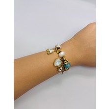 Tasarmistic Pembe Taşlı Sallantılı Charm Çelik Bileklik