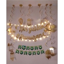  10'lu Tavan Süs ve Hoşgeldin Ramazan Bannner  ve LED Işık Ramazan Süsü Ev Süsleme