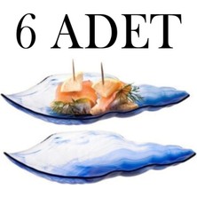 Cam 6lı Marine Batik Mavi Servis Tabağı Meze Sunum Kabı Kayığı Lokumluk