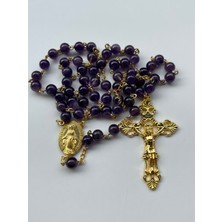 Yada Unique 6 mm Ametist Doğal Taş Katolik Hristiyan Rosary Tesbih / Haç Kolye